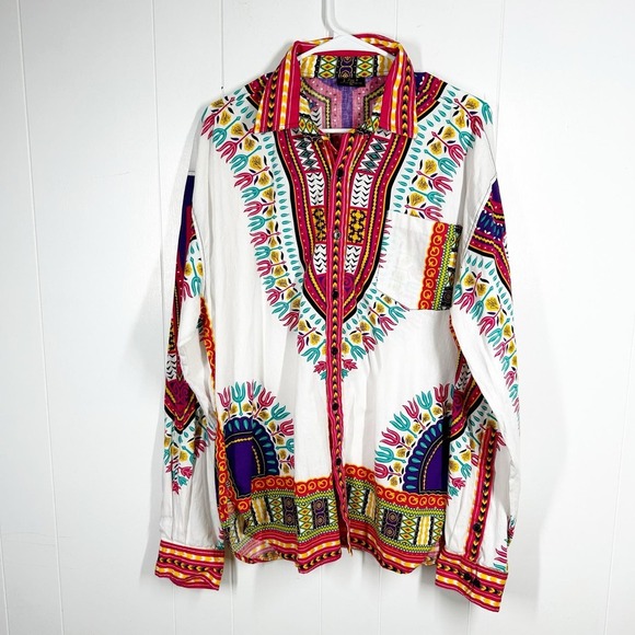 Thai Craft Warehouse Floral and Tribal Design Long Sleeve Button Up Shirt XL - Picture 1 of 8